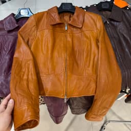 YOLOAgain Women's Cropped Crinkled Genuine Leather Jacket Lapel Collar Short Leather Coat