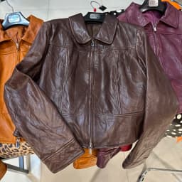 YOLOAgain Women's Cropped Crinkled Genuine Leather Jacket Lapel Collar Short Leather Coat