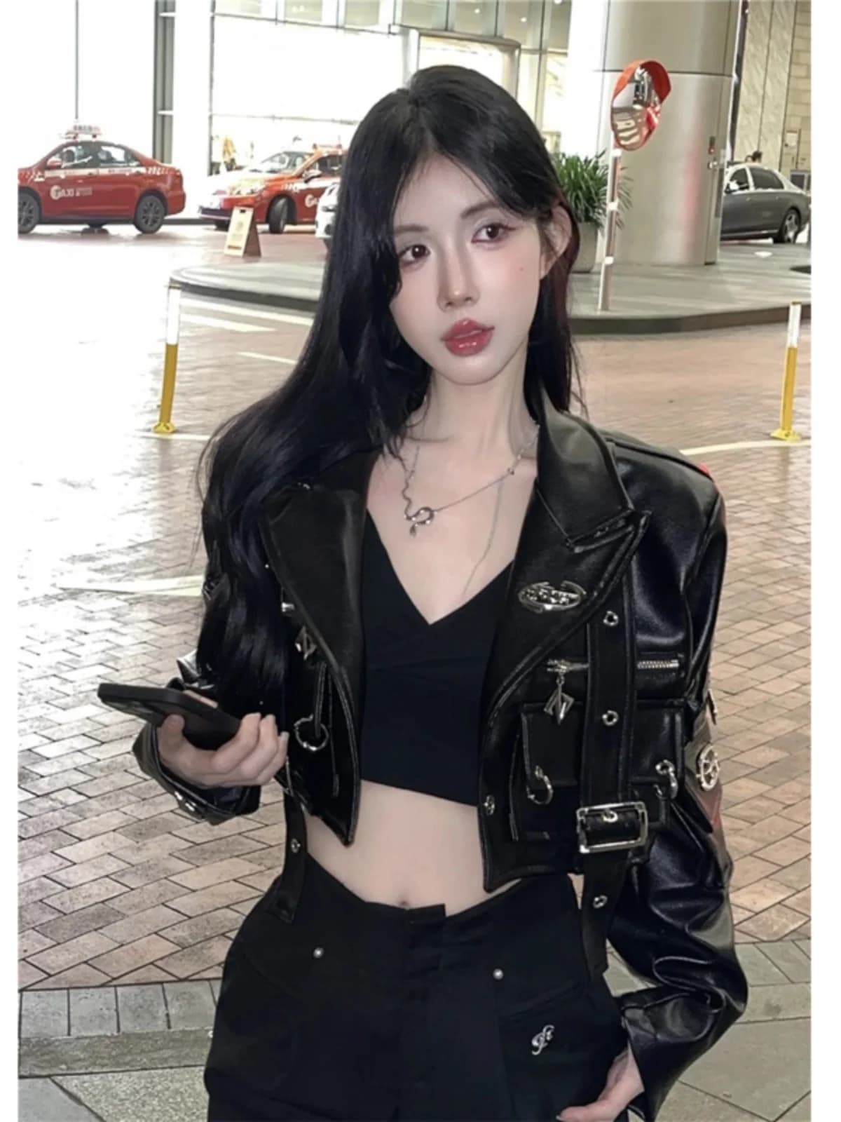 Heavyweight Zipper Design PU Leather Jaet Women's Early Spring New Sle Bla ort Motorcycle Clothes Trendy Fem Coat
