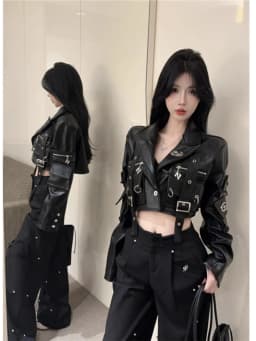 Heavyweight Zipper Design PU Leather Jaet Women's Early Spring New Sle Bla ort Motorcycle Clothes Trendy Fem Coat
