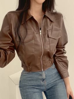 Retro Hong Kong Style Chic Black PU Leather Jacket Short Collar Women's Fashion Outerwear Short Length Zipper Closure Top