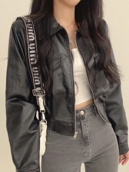 Retro Hong Kong Style Chic Black PU Leather Jacket Short Collar Women's Fashion Outerwear Short Length Zipper Closure Top