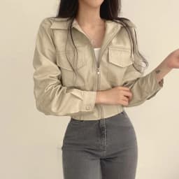 Retro Hong Kong Style Chic Black PU Leather Jacket Short Collar Women's Fashion Outerwear Short Length Zipper Closure Top