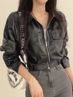 Retro Hong Kong Style Chic Black PU Leather Jacket Short Collar Women's Fashion Outerwear Short Length Zipper Closure Top