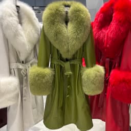 YOLOAgain Women's Real Fox Fur Collar Leather Trench Coat Sheepskin Jacket Long