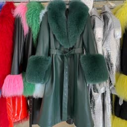 YOLOAgain Women's Real Fox Fur Collar Leather Trench Coat Sheepskin Jacket Long