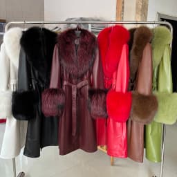 YOLOAgain Women's Real Fox Fur Collar Leather Trench Coat Sheepskin Jacket Long