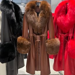 YOLOAgain Women's Real Fox Fur Collar Leather Trench Coat Sheepskin Jacket Long