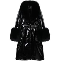 YOLOAgain Women's Real Fox Fur Collar Leather Trench Coat Sheepskin Jacket Long