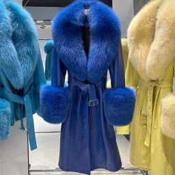 YOLOAgain Women's Real Fox Fur Collar Leather Trench Coat Sheepskin Jacket Long