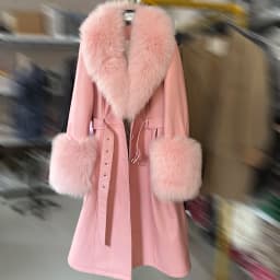 YOLOAgain Women's Real Fox Fur Collar Leather Trench Coat Sheepskin Jacket Long