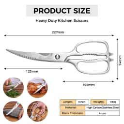 Sunnecko Professional Stainless Steel Kitchen Scissors Dishwasher Safe Heavy Duty Curved Blades Kitchen Shears Cutting Tools