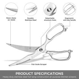 Sunnecko Professional Stainless Steel Kitchen Scissors Dishwasher Safe Heavy Duty Curved Blades Kitchen Shears Cutting Tools