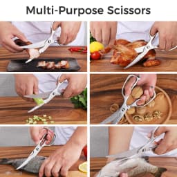 Sunnecko Professional Stainless Steel Kitchen Scissors Dishwasher Safe Heavy Duty Curved Blades Kitchen Shears Cutting Tools