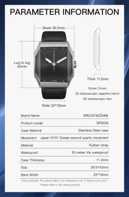 Luxury Brand Specht & Söhne New Classic Men's Wrist Watch Stainless Steel Blue Rubber Strap Waterproof Luminous Sport Watches