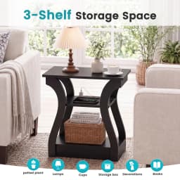 JHK 3 Tier Curved Living Room Cabinet End Table with Charging Station Storage Shelf with USB Type-C Port AC Outlets for Bedroom Home Decor