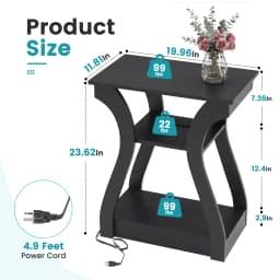 JHK 3 Tier Curved Living Room Cabinet End Table with Charging Station Storage Shelf with USB Type-C Port AC Outlets for Bedroom Home Decor