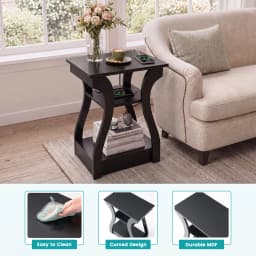 JHK 3 Tier Curved Living Room Cabinet End Table with Charging Station Storage Shelf with USB Type-C Port AC Outlets for Bedroom Home Decor