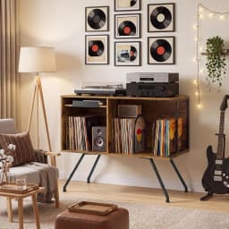 31.5in Record Player Stand With Storage, Flip Top Vinyl Record Cabinet For 150+ Albums, Turntable Table With Dividers
