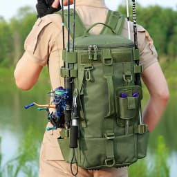 Tactical Fishing Backpack Tackle Bag with Rod Holders Fish Equipment Storage Molle Camping Hiking Outdoor Multifunctional Bag