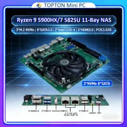 Topton 11-Bay NAS Gaming Motherboard AMD Ryzen 9 5900HX ES 5825U 5600U 3xM.2 NVMe 8*SATA 2.5G I226-V LAN DDR4 Firewall Mini ITX