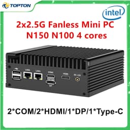 Topton 2x2.5G Nics Intel N150 N100 Fanless Mini PC 2*COM NVMe DDR4 2*HD 1*DP Type-C Solid Firewall PC Industrial Mini Computer