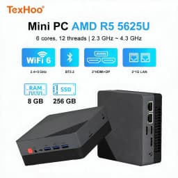 Texhoo MINI PC AMD Ryzen5 5625U 7530U R7-4800H DDR4 16G 2666MHz 512G SSD Pcle3.0 WIFI6 BT5.2 4.3GHz Desktop Computer Office PC