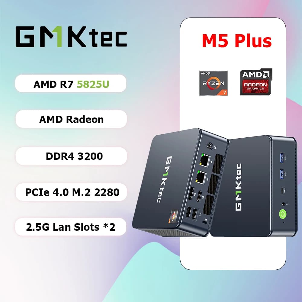 GMKtec M5 Plus AMD R7 5825U Mini PC 8-core 12-thread Portable Computer 32GB DDR4 1TB SSD Computer PC Gaming Desktop PC