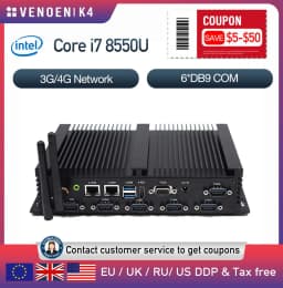 8th gen Intel Core i7-8550U i5-8250U Fanless Mini PC HDMI VGA RS232 COM Windows 10 Pro Industrial Rugged ITX Mute Computer 4G
