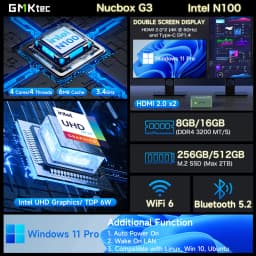 GMKtec G3 Mini PC Intel Alder Lake N100 Windows 11 Pro Desktop Computer 8/16GB RAM 256/512GB PCIe M.2 SSD WiFi 6 BT5.2 Mini PC