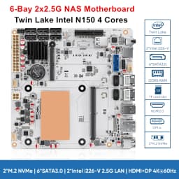 6-Bay Intel N150 Twin Lake Firewall NAS Motherboard 1*PCIEx4 2*Intel I226-V 2.5G 2*M.2 NVMe 6*SATA3.0 DDR5 Mini ITX Mainboard