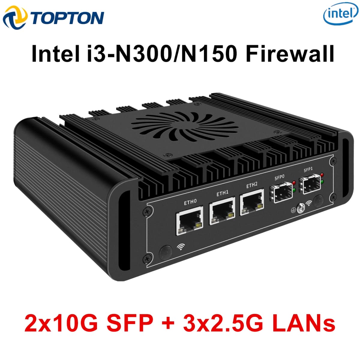 Solid Firewall PC Mini PC 2x10G SFP+ 3x2.5G LANs Intel I3 N305 N300 N150 Mini Computer DDR5 NVMe Proxmox PfSense OPNsense Server