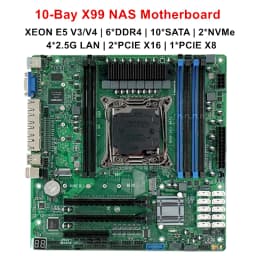 10-Bay X99 NAS Motherboard XEON E5-2699 2695 V4 C612 6*DDR4 V10*SATA 2*NVMe 4*2.5G LAN 3*PCIE Split Firewall M-ATX Mainboard