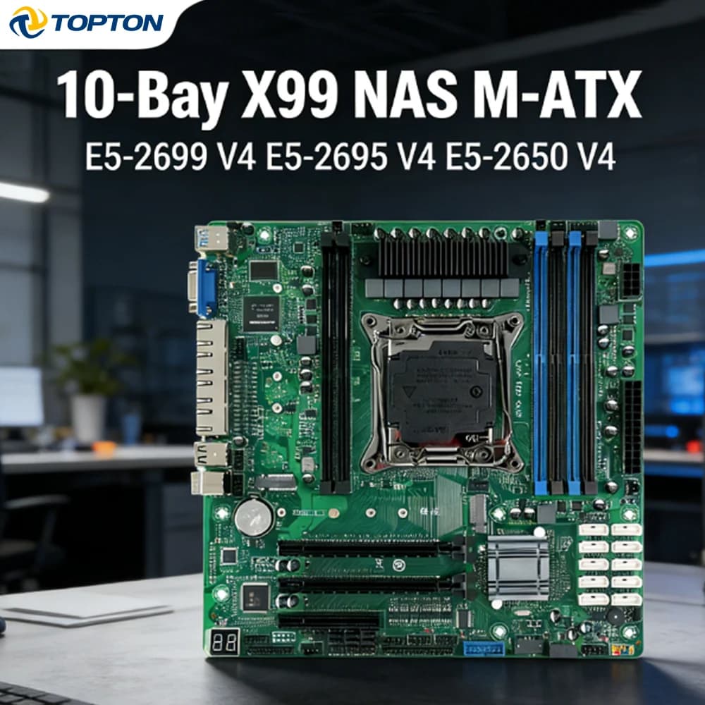 10-Bay X99 NAS Motherboard XEON E5-2699 2695 V4 C612 6*DDR4 V10*SATA 2*NVMe 4*2.5G LAN 3*PCIE Split Firewall M-ATX Mainboard