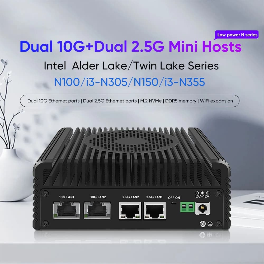 Intel N150 Mini PC 2×10G X550 2×2.5G I226-V LAN DDR5 Dual NVMe SATA Industrial Computer Firewall NAS PfSense Proxmox Home Lab