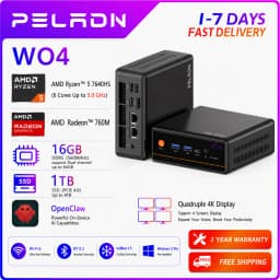 PELADN Gaming WO-4 Mini PC AMD Ryzen 5 7640HS (6 Cores, Up to 5.0GHz) 32GB Dual DDR5 1TB PCIe3.0 SSD Quadruple 4k Display Support