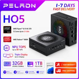 PELADN Gaming Mini PC AMD Ryzen AI 9 HX 370 (12 Cores,up to 5.1Ghz), 32GB LPDDR5X 1TB PCIe 4.0 SSD Dual 2.5G LAN USB4 20Gbps Type-C/DP/HD Mini Desktop Computer WiFi7 4K/60Hz Triple-Display USB3.2/BT5.4 Mini Computers