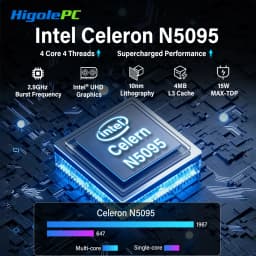 HIGOLE Mini PC Celeron N5095 8GB RAM/128GB ROM 10.1 Inch Touchscreen Mini Computer Dual RS232 HDMI,Auto-Boot Mini Desktop PC