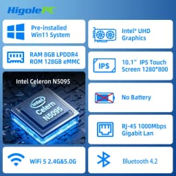 HIGOLE Mini PC Celeron N5095 8GB RAM/128GB ROM 10.1 Inch Touchscreen Mini Computer Dual RS232 HDMI,Auto-Boot Mini Desktop PC