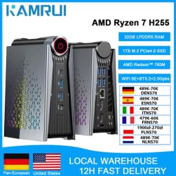 KAMRUI Mini Gaming PC R7 H255 16GB LPDDR5 512GB M.2 PCIe4.0 SSD Wifi6E BT5.2 2.5G LAN Radeon 780M 8K Win11pro Desktop Computer