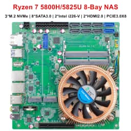 Topton 8-Bay NAS Motherboard AMD Ryzen 9 5900HX 7 5800H/5825U - 8*SATA 3*NVMe 2*2.5G LAN 1*PCIE3.0 8X 2*DDR4 - Gaming & Firewall