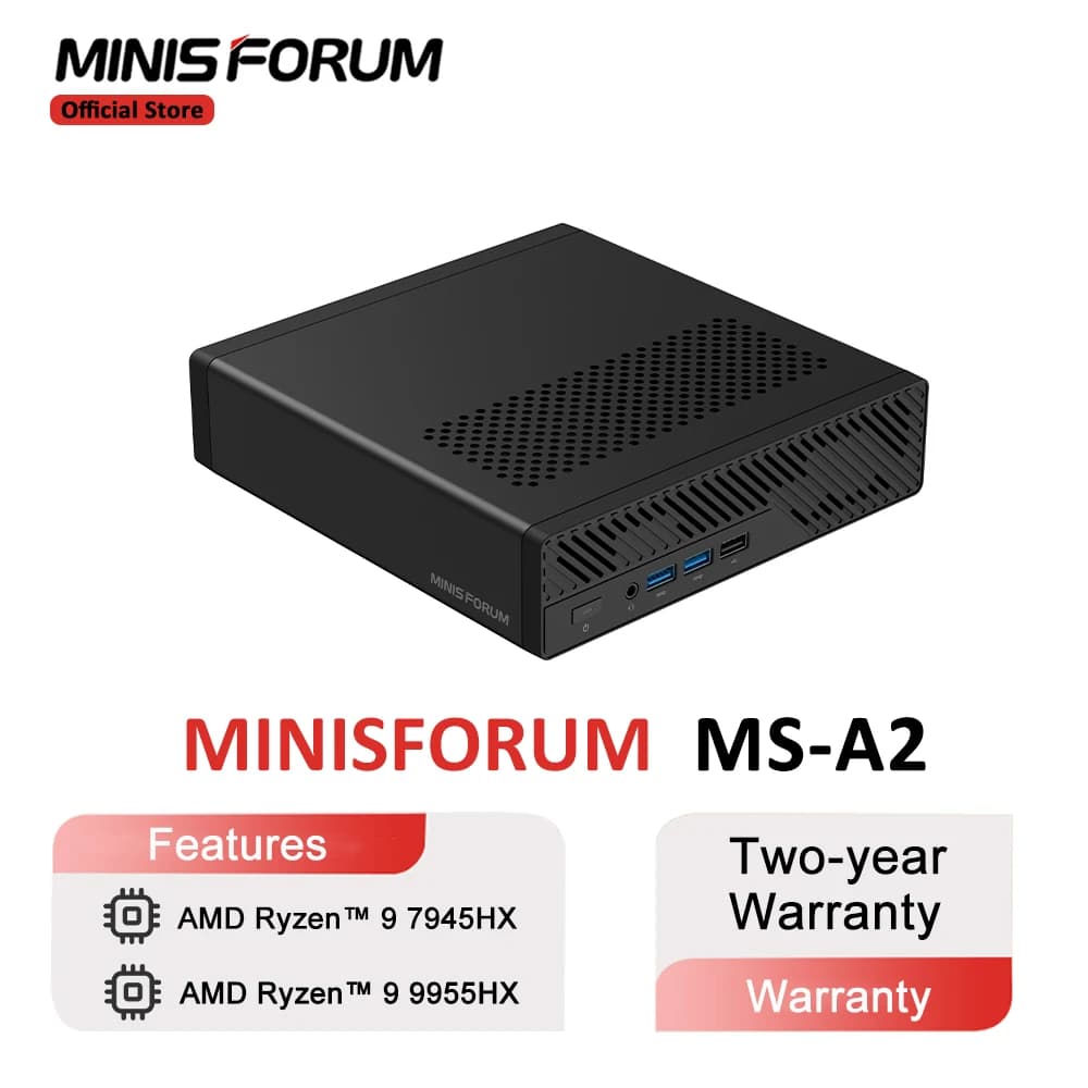 MINISFORUM MS-A2 MINI PC AMD Ryzen 9 9955HX PC Windows 11 Pro Support 96GB DDR5 64GB 1TB SSD U.2 NVME Support 10G SFP+ PC Gaming