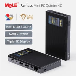 MeLE Business Grade Quieter 4C Fanless Mini PC N150 8GB 128GB Windows 11 Pro 3.6GHz 4K Display USB-C PD3.0 7×24 Commercial Use
