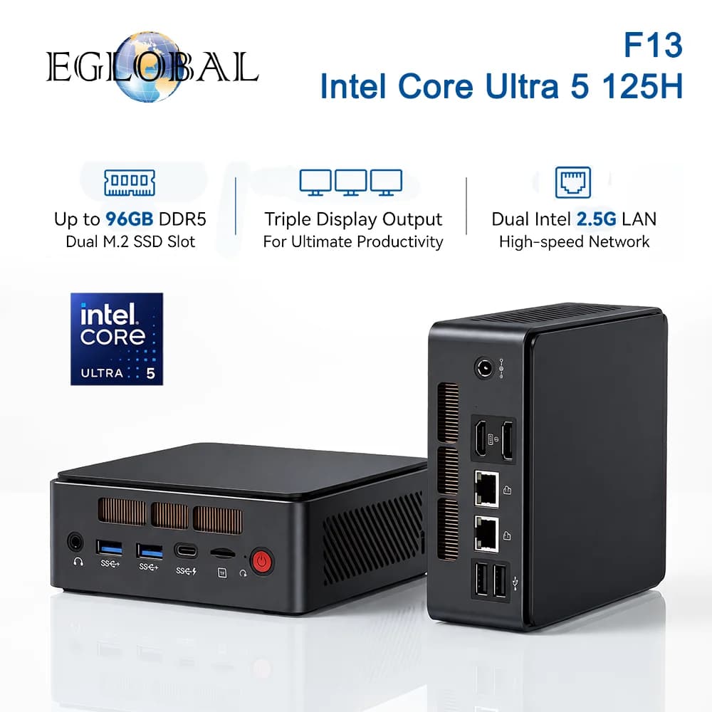 Eglobal 14th Gen Ultra 5 125H Mini PC Compact for Office Home 16G DDR5 RAM 512G NVMe SSD Windows 11 HD DisplayPort Type-C Wifi6