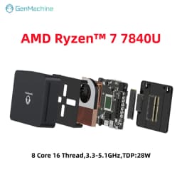 GenMachine Ryzen 7 7840U 6800U 6800H USB4 2.5G LAN Mini PC Windows 11 LPDDR5 24G 6400Mhz WIFI6 Mini Pc Diy Gaming Computer