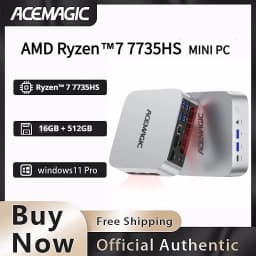 ACEMAGIC Mini PC AMD Ryzen 7 7735HS 16GB RAM 512GB SSD Windows 11 Pro Mini Computer 4K Triple Display, WiFi 6 BT 5.2 Expandable