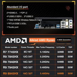 ERYING Ryzen 9 7845HX/7940HX/7945HX/8945HX Gaming Motheboard DDR5 M.2 2280 SSD M-ATX Motheboard WIFI6E ARGB AM5 Socket Gaming PC