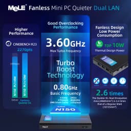 MeLE QuieterDL Fanless N150 Mini PC 2.5Gb Dual LAN Micro PC USB-C HDMI2.0 DP1.4 USB C Display Desktop Computers