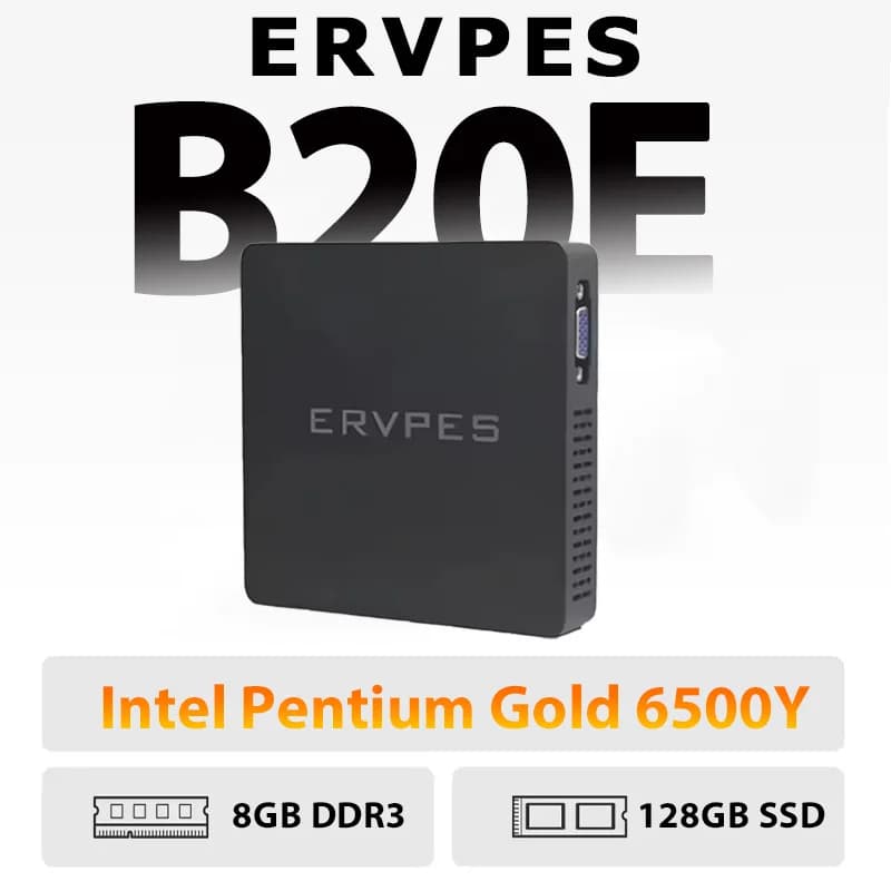 ERVPES B20E Mini PC, Windows 11, 8GB RAM 128GB SSD, Intel Pentium Gold 6500Y, Dual-Band WiFi, Compact Desktop for Home