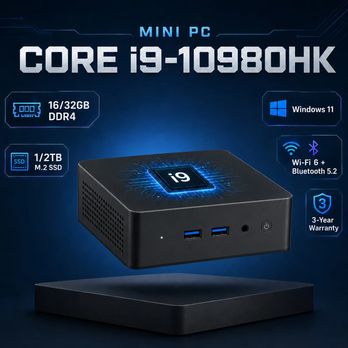MINI PC Computer with Windows 11 Intel Core I9 10980HK 16GB/32GB RAM 1TB SSD WIFI 6 BT5.2 4K HD for Gaming Office Study